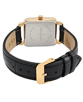 Peugeot Women's 14K Gold Plated Square Dress Watch with European Crystals and Leather Band