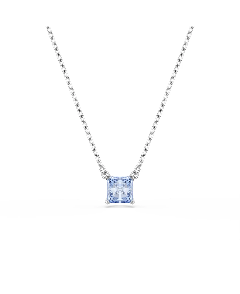 Swarovski Square Cut Rhodium Plated Matrix Pendant Necklace