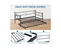 gaomon Twin Daybed with Trundle, Day Bed with Trundle Bed Twin, Twin Size Mattress Foundation with Steel Slat Support for Kids Teens Adults Living Roo