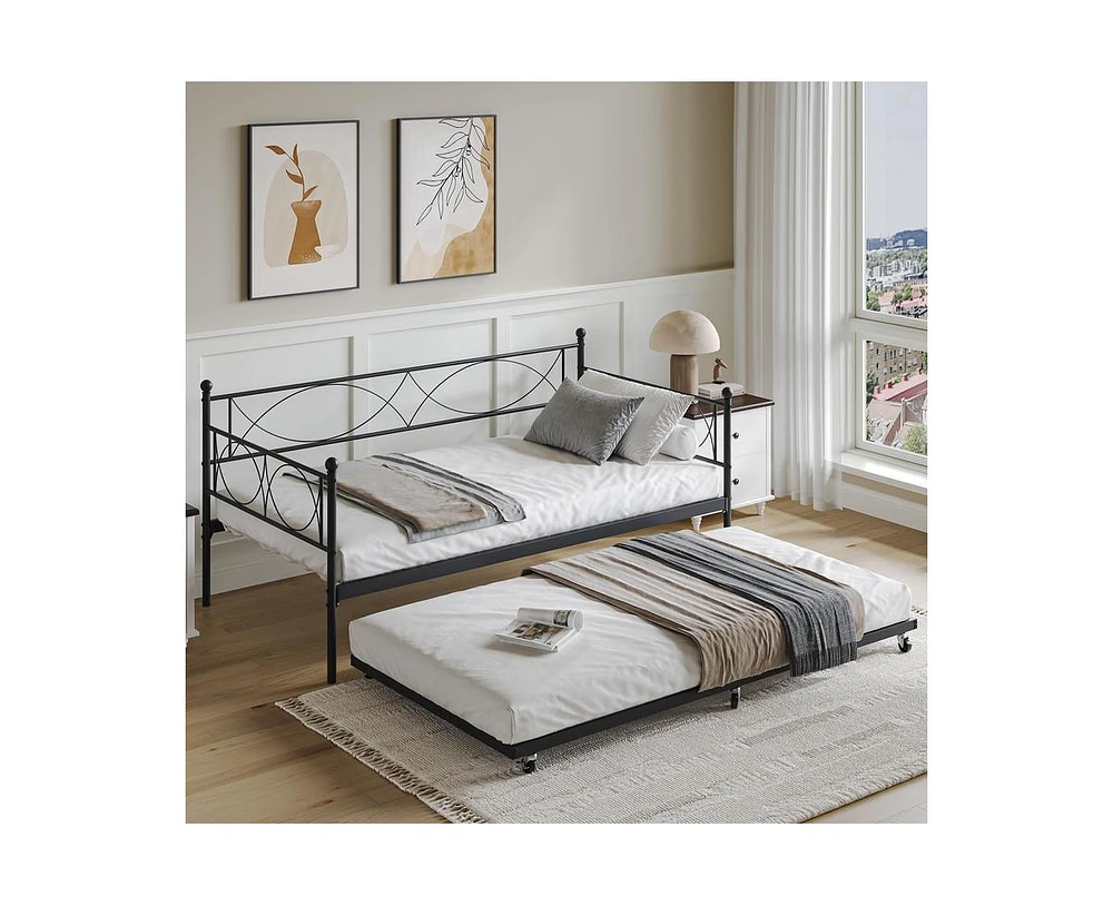 gaomon Twin Daybed with Trundle, Day Bed with Trundle Bed Twin, Twin Size Mattress Foundation with Steel Slat Support for Kids Teens Adults Living Roo