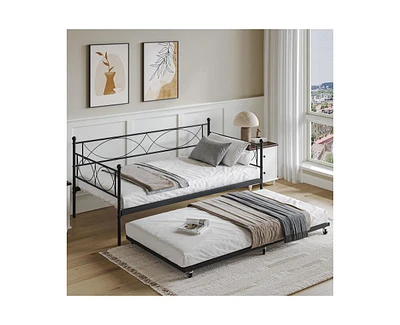 gaomon Twin Daybed with Trundle, Day Bed with Trundle Bed Twin, Twin Size Mattress Foundation with Steel Slat Support for Kids Teens Adults Living Roo