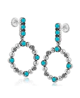 American West Jewelry Sterling Silver Sleeping Beauty Blue Turquoise Open Circle Hoop Earrings