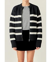 English Factory Women's Zip Up Striped Sweater