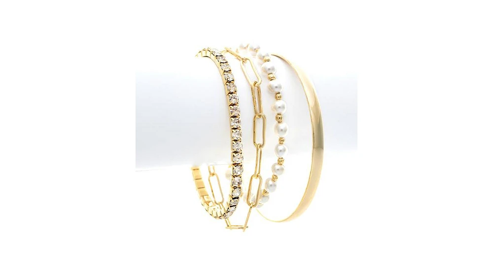 Rivka Friedman Mixed Gold, Pearl + Cubic Zirconia 4 Bracelet Set