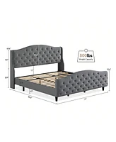 gaomon Queen/King Velvet Bed Frame With Headboard And Footboard, Tufted Wingback Headboard, Upholstered Platform Bed, Strong Wooden Slats, No Box