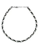 American West Jewelry Sterling Silver Multi-Color Braided Black, White and Gray Leather Necklace