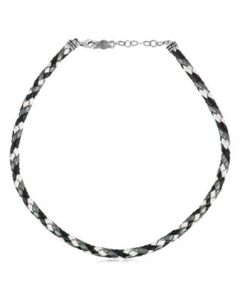 American West Jewelry Sterling Silver Multi Color Braided Black White Gray Leather Necklace 20 To 22 Inches