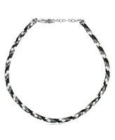 American West Jewelry Sterling Silver Multi Color Braided Black White Gray Leather Necklace 20 To 22 Inches