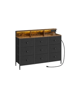 Slickblue Dresser for Bedroom with 9 Fabric Drawers, Led Lights, and Built-In Charging Station