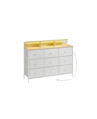 Slickblue Dresser for Bedroom with 9 Fabric Drawers, Led Lights, and Built-In Charging Station