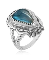 American West Jewelry Sterling Silver Labradorite Split Shank Rope Ring