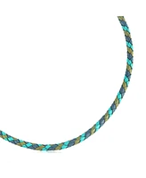 American West Jewelry Sterling Silver Multi-Color Braided Blue, Turquoise and Lime Leather Necklace