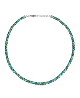 American West Jewelry Sterling Silver Multi-Color Braided Blue, Turquoise and Lime Leather Necklace