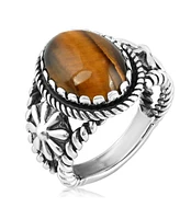 American West Jewelry Sterling Silver Tiger's Eye Concha Flower Design Ring