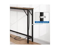 Slim Console Table with Built-In Outlets, Narrow Console Table for Small Spaces