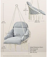 Slickblue Boho Hanging Chair with Large Thick Cushion, Hammock Swing for Bedroom or Indoor Use