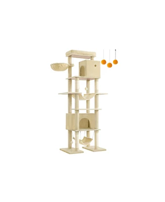 Slickblue 79.1-Inch Tall Cat Tree Multi-Level Large Condo with 4 Scratching Posts for Indoor Cats