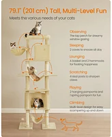 Slickblue 79.1-Inch Tall Cat Tree Multi-Level Large Condo with 4 Scratching Posts for Indoor Cats