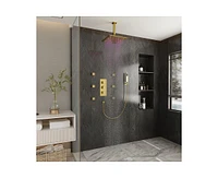Casainc 3-Function Luxury Ceiling Mount 12 Inch Led Thermostatic Shower System with 6 Body Jets