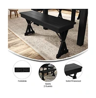 Merrick Lane Tinsley 40" X 12" Solid Pine Folding Farmhouse Style Bench, Rustic Pinewood Folding Dining Bench With Locking X-Legs
