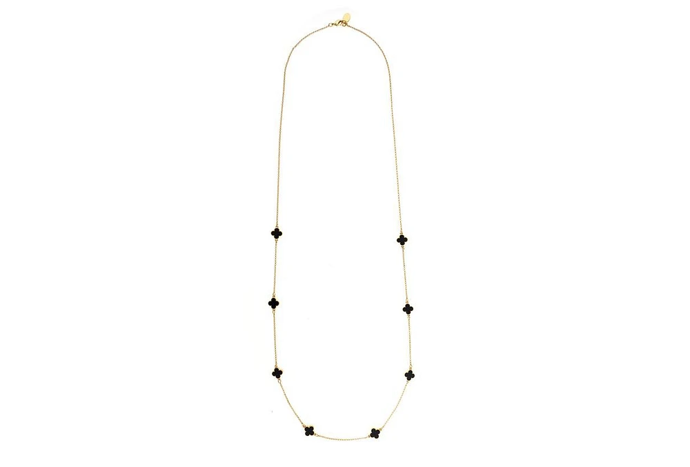 Rivka Friedman Long Onyx Clover Station Necklace