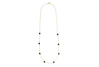 Rivka Friedman Long Onyx Clover Station Necklace