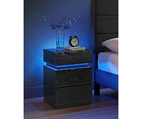 Slickblue Modern Nightstand with Led Lights Adjustable Colors, 3-Drawer Bedside Side Table