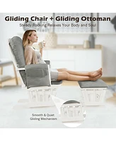 Gymax Glider and Ottoman Cushion Set Wood Baby Nursery Rocking Chair