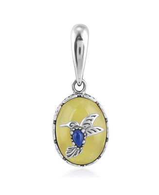 American West Jewelry Sterling Silver Yellow Quartz and Lapis Gemstone Hummingbird Pendant Enhancer