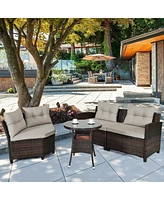 Vebreda 4 Pieces Outdoor Cushioned Rattan Furniture Set