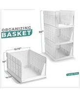 Sorbus Tier Open Front Plastic Stackable Baskets Stand - for closets, bedrooms, bathrooms