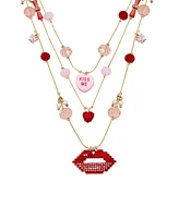 Betsey Johnson Faux Stone Sweetheart Lips Layered Necklace