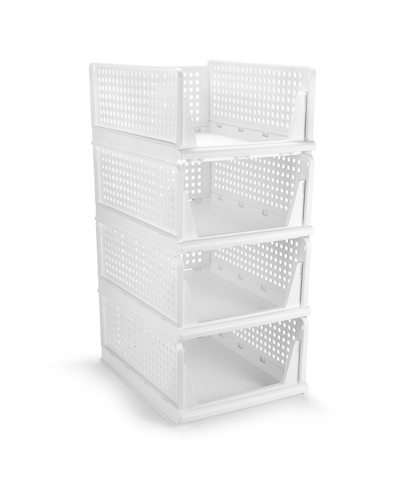 Sorbus 4 Tier Medium Open Front Plastic Stackable Baskets Stand - for closets, bedrooms, bathrooms, or pantries