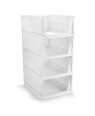 Sorbus 4 Tier Open Front Plastic Stackable Baskets Stand - for closets, bedrooms, bathrooms