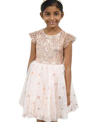 Pink & Violet Toddler and Little Girls Sequin Flutter Sleeve Dress