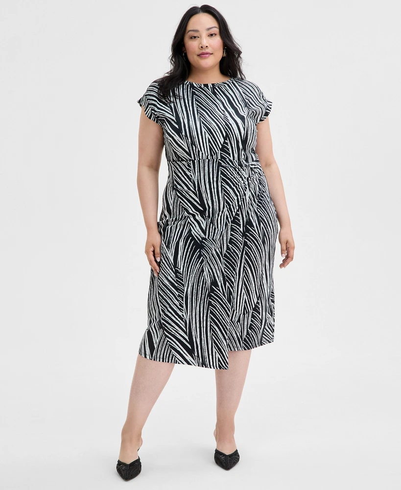 I.n.c. International Concepts Plus Printed Faux-Wrap Midi Dress, Exclusively at Macy's