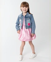 Sparkle & Shine Little Girls Liquid Metallic Dress with Denim Jacket, 2-Piece Set