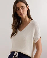Lauren Ralph Women's Rib-Knit Short-Sleeve V-Neck Sweater