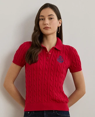 Lauren Ralph Women's Anchor-Logo Cable-Knit Polo Sweater