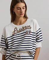 Lauren Ralph Women's Striped French Terry Cropped Sweatshirt