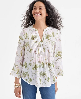 Style & Co Women's Printed Pintuck Ruffle Sleeve Blouse