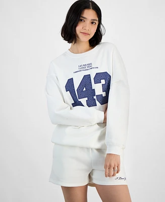 Planet Heart Juniors' Graphic Patch Crewneck Sweatshirt