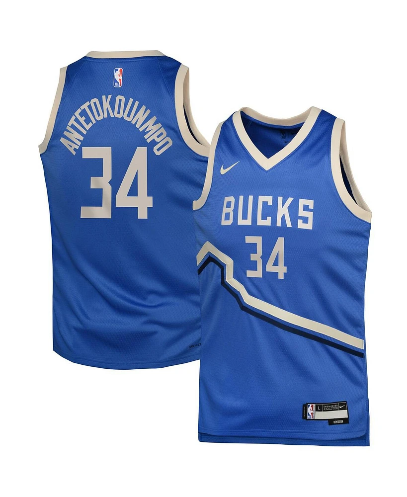 Nike Big Boys and Girls Giannis Antetokounmpo Royal Milwaukee Bucks 2024/25 Swingman Player Jersey - City Edition