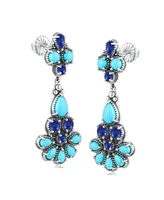 American West Jewelry Sterling Silver Blue Turquoise and Lapis Chandelier Earrings