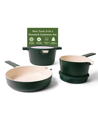 Alva Neat 5-Piece Nonstick Cookware Nesting Set, Recycled Aluminum Non-Toxic Pfas/Pfoa/Ptfe Free