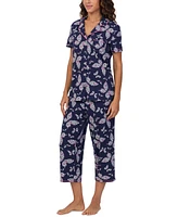 Cuddl Duds Women's Printed Collared Cropped Pajama Set