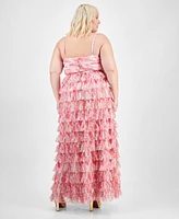 B Darlin Trendy Plus Floral Print Ruffle Tiered Gown, Created for Macy's