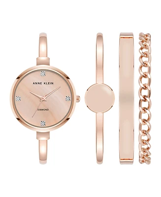 Anne Klein Women's Quartz Pink Enamel and Rose Gold-Tone Metal Alloy Bangle Watch Set, 32mm