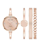 Anne Klein Women's Quartz Pink Enamel and Rose Gold-Tone Metal Alloy Bangle Watch Set, 32mm