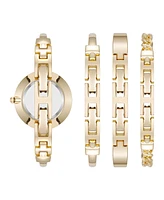 Anne Klein Women's Quartz Enamel and Gold-Tone Metal Alloy Bangle Watch Set